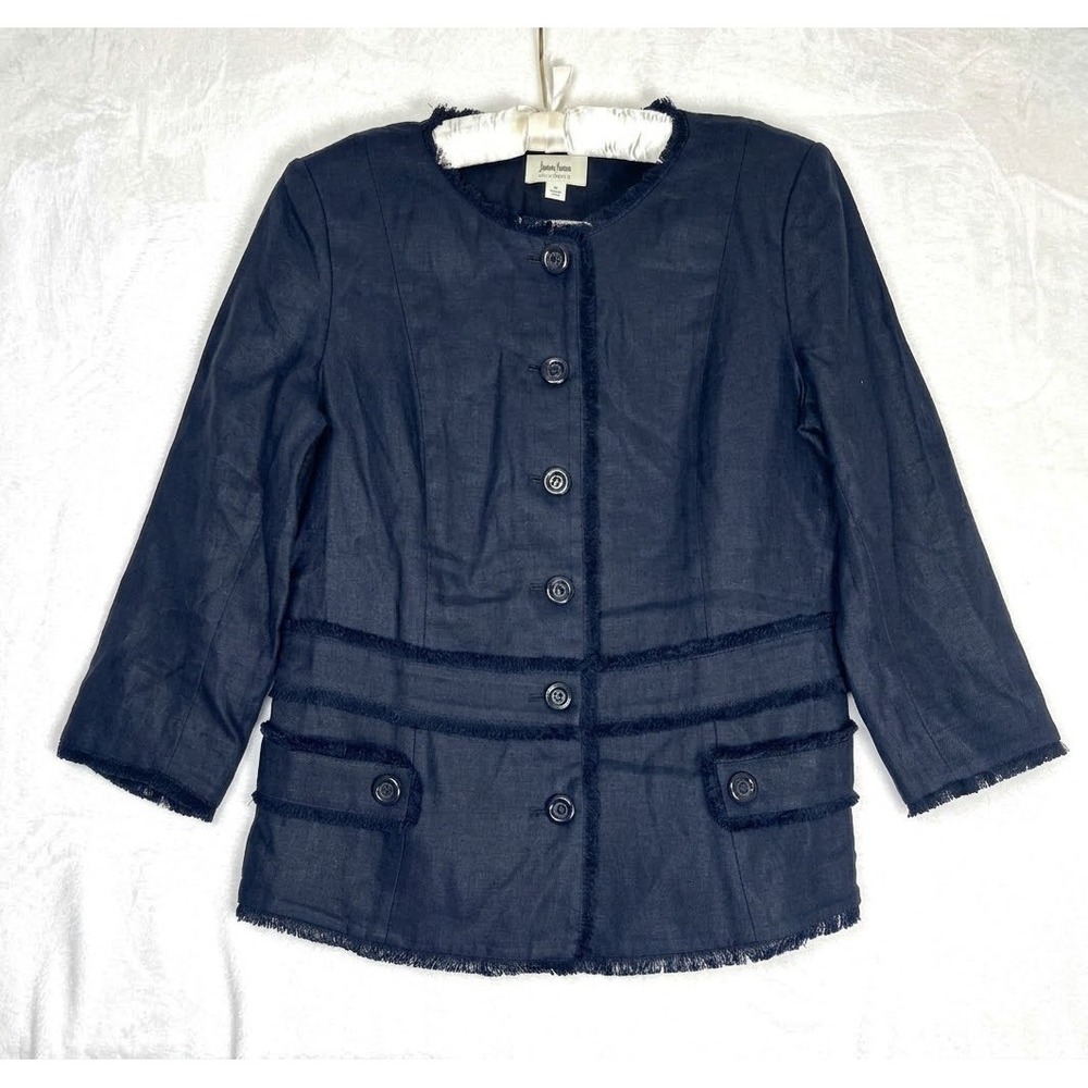 Neiman Marcus Exclusive Jacket Womens 8 Navy 100% Linen Blazer Quiet Luxury